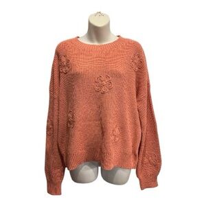 Laura Ashley Coral Knit Sweater size XL. Floral design
